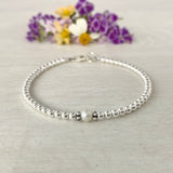 3mm Sterling Silver Shiny Balls & June Pearl Bracelet