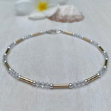 Gold-filled Tubes, Sterling Silver Accents, & Clear Swarovski Crystals Anklet