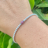 3mm Sterling Silver Shiny Balls & July Ruby Bracelet