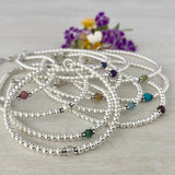 3mm Sterling Silver Shiny Balls & May Emerald Bracelet