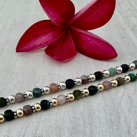 Watermelon Tourmalines with 4mm Sterling Silver Bracelet