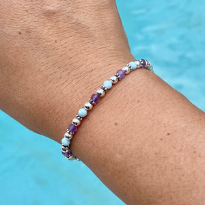 Larimar Stones & Amethyst  with 4mm Sterling Silver Bracelet