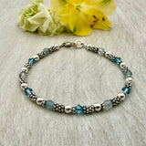 Bali Stacked Sterling Silver & Aquamarine Bracelet (Or Stone of Your Choice)