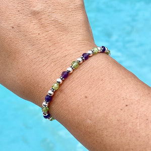 Peridot & Amethyst Stones with 4mm Sterling Silver Bracelet