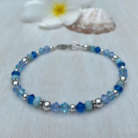 Larimar & Vibrant Blue Swarovski Crystals Bracelet