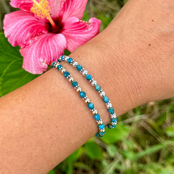 Blue Apatite Stones with 4mm Sterling Silver Bracelet