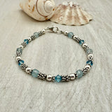 Bali Stacked Sterling Silver & Aquamarine Bracelet (Or Stone of Your Choice)