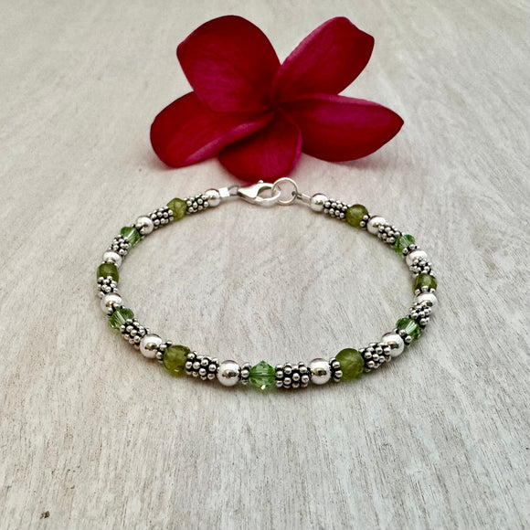 Bali Stacked Sterling Silver & Peridot Bracelet (Or Stone of Your Choice)