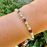 Peridot & Garnet Stones with 4mm Sterling Silver Bracelet