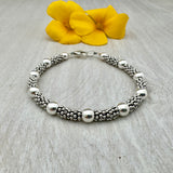 Bali Stacked Large Sterling Daisy Spacer & Silver or Gold Bracelet