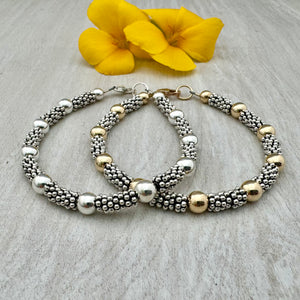 Bali Stacked Large Sterling Daisy Spacer & Silver or Gold Bracelet