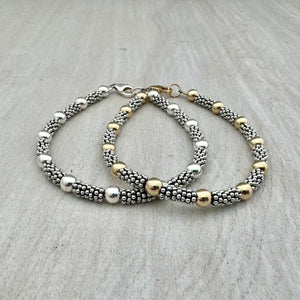 Bali Stacked Medium Sterling Daisy Spacer & Silver or Gold Bracelet