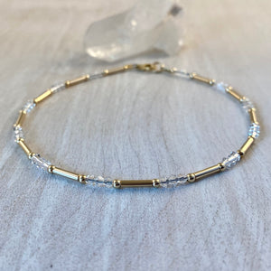 Gold Tube Necklace With Clear Swarovski Crystals