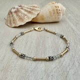 Sterling Silver or Gold Tube & Bali Stacked Small Daisy Spacer Bracelet, Crystal Color of your Choice