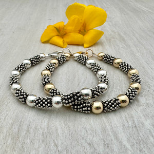 Bali Stacked X-Large Sterling Snowflake Spacer & Silver or Gold Bracelet