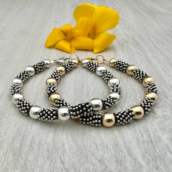 Bali Stacked X-Large Sterling Snowflake Spacer & Silver or Gold Bracelet