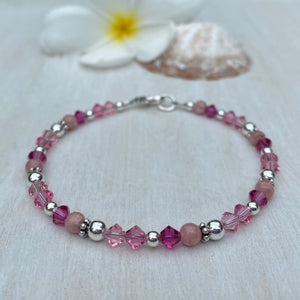 Rhodochrosite & Pink Swarovski Crystals Anklet