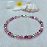 Rhodochrosite & Pink Swarovski Crystals Anklet