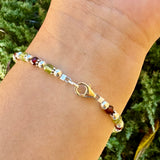 Peridot & Garnet Stones with 4mm Sterling Silver Bracelet