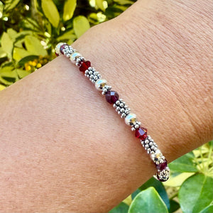 Bali Stacked Sterling Silver & Garnet Bracelet (Or Stone of Your Choice)