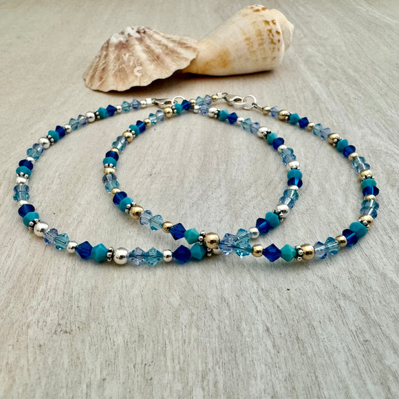 Vibrant Blues Swarovski Crystals Anklet