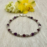 Bali Stacked Sterling Silver & Amethyst Bracelet (Or Stone of Your Choice)