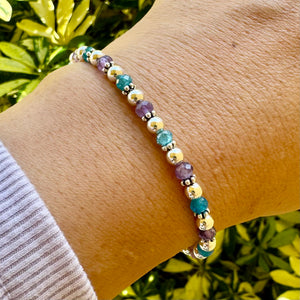 Amethyst & Apatite and 4mm Sterling Silver Bracelet