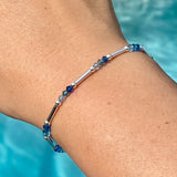 Sterling Silver Tubes Bracelet and Vibrant Blue Swarovski Crystals