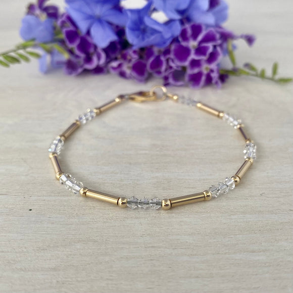 Gold-Filled Tubes Bracelet and Clear Swarovski Crystals