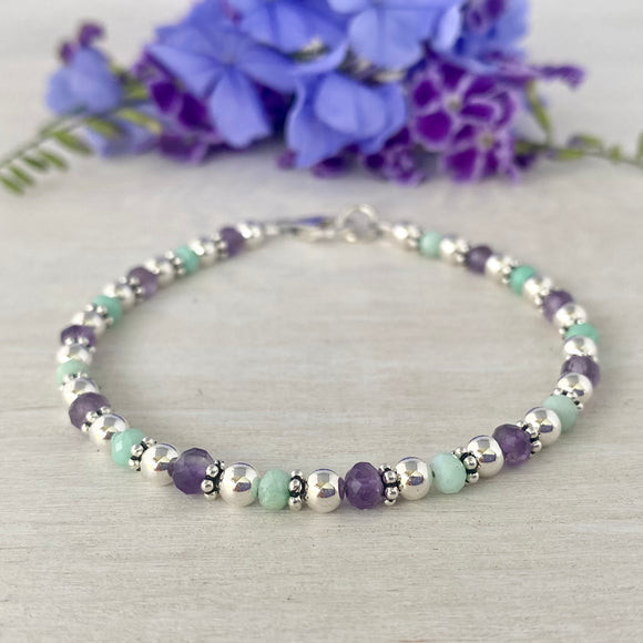 Amethyst & Chrysoprase and 4mm Sterling Silver Bracelet