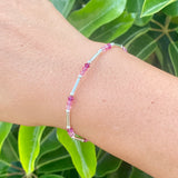 Sterling Silver Tubes Bracelet and Pink Swarovski Crystals