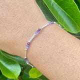 Sterling Silver Tubes Bracelet and Purple Swarovski Crystals