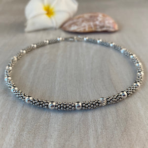 Bali Anklet Sterling Silver Small Daisy Spacers Stacked with Sterling Silver Beads