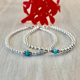 3mm Shiny Ball Sterling Silver with Genuine Larimar Stone Bracelet