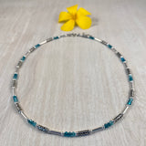 Decorative Silver Tube with Ocean Teal Swarovski Crystals Bracelet