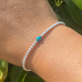 3mm Sterling Silver Shiny Balls & December Turquoise Bracelet