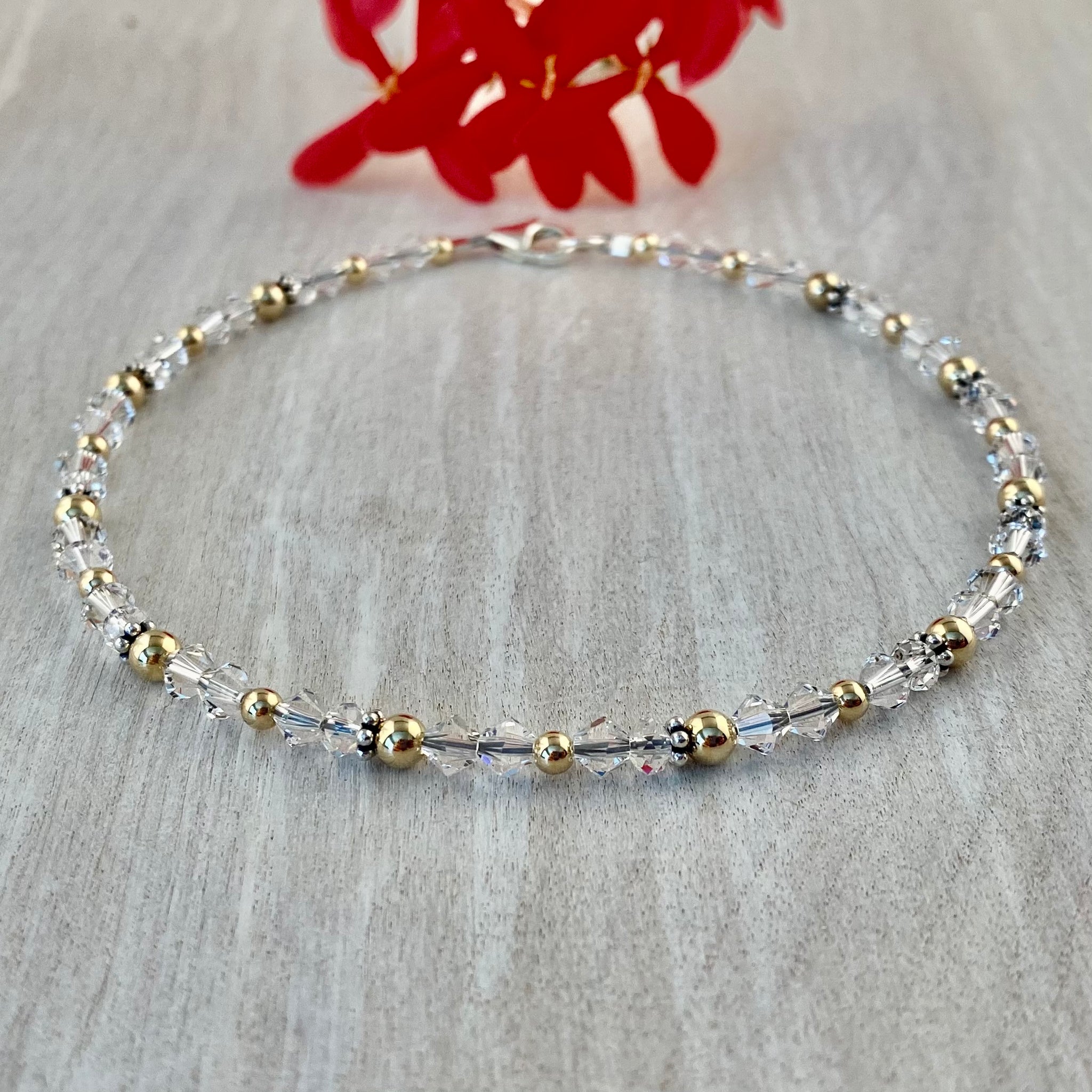 4mm Clear Swarovski Crystals with 14k Gold-filled Beads Anklet