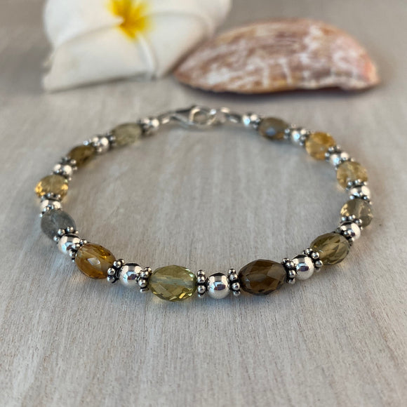 Smoky Topaz and Citrine Stones with Sterling Silver Bracelet