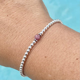 3mm Sterling Silver Shiny Balls & July Ruby Bracelet