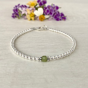 3mm Sterling Silver Shiny Balls & August Peridot Bracelet