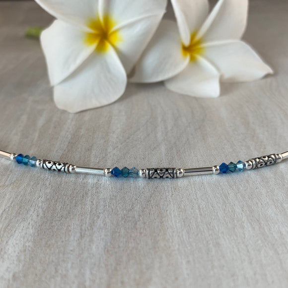 Handmade Turkish Sterling Silver Tubes With Vibrant Blue Swarovski Crystals