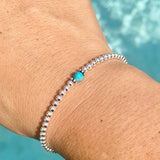 3mm Sterling Silver Shiny Balls & December Turquoise Bracelet