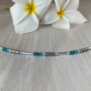 Handmade Turkish Sterling Silver Tubes With Ocean Teal Swarovski Crystals Anklet