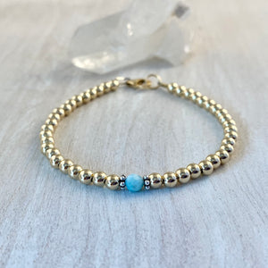 4mm 14k Gold-Filled Bracelet with Larimar Stone