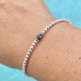 3mm Sterling Silver Shiny Balls & September Sapphire Bracelet