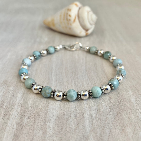Larimar Stone with 5mm Sterling Silver Bracelet