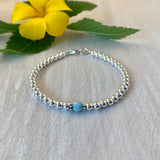 4mm Shiny Ball Sterling Silver with Genuine Larimar Stone Bracelet