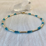 Gold-filled Tubes With Ocean Teal Swarovski Crystals