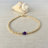 3mm Sterling Silver or 14k Gold-filled Balls & February Amethyst Stone Bracelet