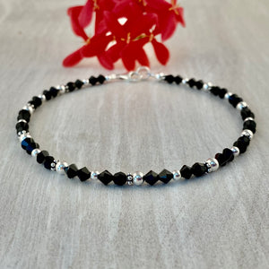 4mm Black Swarovski Crystals & Sterling Silver Anklet